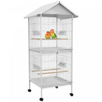 Pawhut Wrought Metal Bird Cage Feeder With Rolling Stand Perches Food Containers Doors Wheels 67