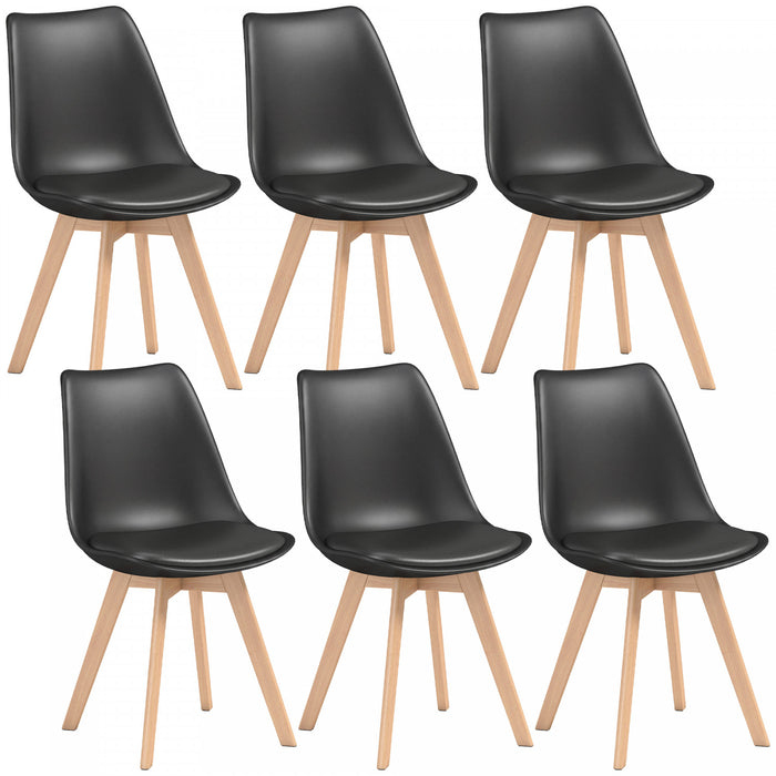 HOMCOM Modern Dining Chairs Set of 6 with PU Leather Cushion, Wood Frame