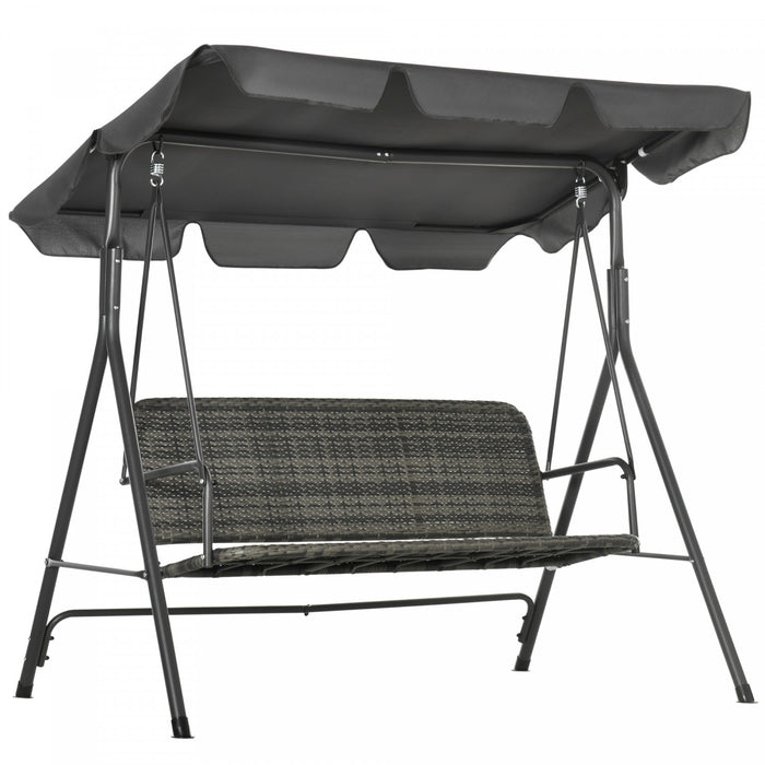 Outsunny 3 Seater Rattan Outdoor Swing Chair With Stand, Adjustable Canopy