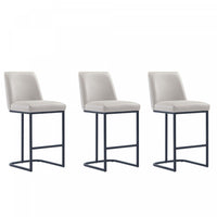 Serena Modern Metal Upholstered Counter Stool in Light Gray - Set of 3 Bar Stool 