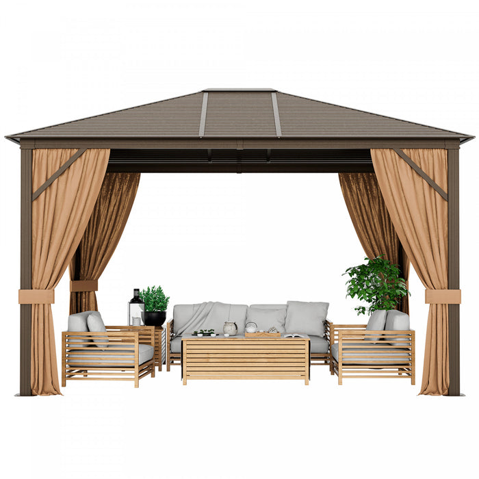 Costway 12' X 10' Patio Hardtop Gazebo W/ Galvanized Steel Top Aluminum Frame Outdoor