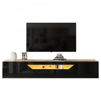 Oliver Wall-Mounted TV Cabinet with LED Lighting Storage,Black 