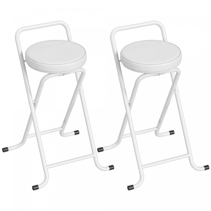 HOMCOM Folding Stools Set of 2, Foldable Bar Stools with PU Seat, White