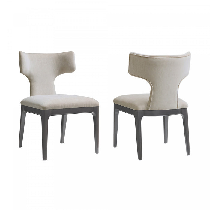 Eloria Mid-Century Modern Chenille Wood Side Chair in Taupe - Set of 2