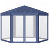 Outsunny Φ13' Hexagon Party Tent Patio Gazebo Outdoor Activity Event Canopy Quick Sun Shelter Pavilion With Netting Mesh Sidewall Blue