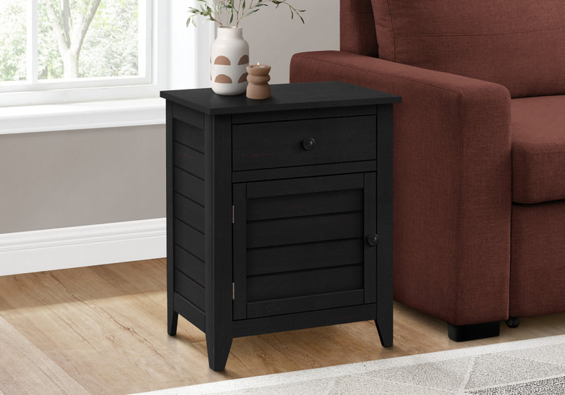 Accent Side End Table Nightstand Storage Drawer Bedroom Storage Black Veneer Transitional