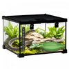 PawHut Glass Reptile Terrarium, 12\"x12\"x8\" Jumping Spider Enclosure with Thermometer, Water Basin, Full View Visually for Lizards, Horned Frogs, Snakes, Spiders - Black
