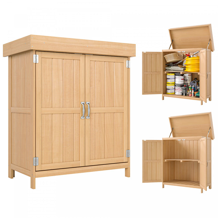 Outsunny Wood Garden Shed Outdoor Tool Shed With Hinged Roof, Natural Wood
