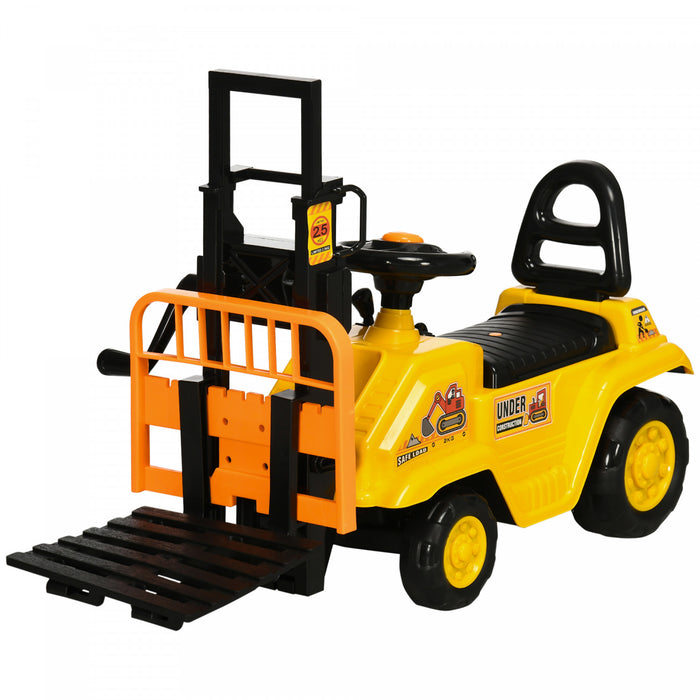 Aosom Kids Ride On Forklift With Fork And Tray, Kids Ride On Tractor With Under Seat Storage, No Power Kids Construction Truck With Treaded Wheels, Gifts For Age 3 - 4 Years Old