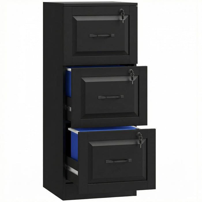 HOMCOM 3 Drawer File Cabinet with Lock, Vertical Filing Cabinet, Black
