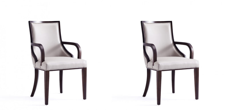 Grand Traditional Wood Upholstered Armchair in Light Gray - Set of 2 Dining Chair