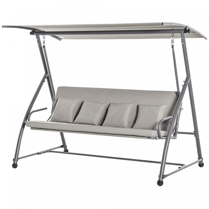 Outsunny 3-seat Outdoor Patio Swing Chair, Converting Flat Bed, Canopy Swing Glider With Adjustable Shade, Removable Cushions For Porch, Garden, Poolside, Backyard, Light Brown