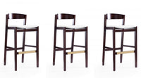 Klismos Mid-Century Modern Wood Upholstered Barstool in Ivory - Set of 3