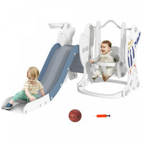 Qaba 3 In 1 Toddler Playground, Kids Playset With Swing, Slide, Basketball Hoop, Indoor Slide And Sw