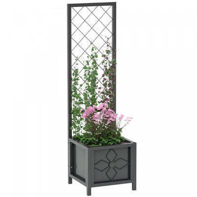 Outsunny Metal Planter Box Galvanized Planter with Trellis, Drainage Holes