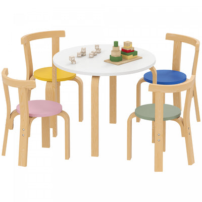 Qaba Kids Table and Chair Set, Wooden Toddler Table and 4 Chairs Set for Arts, Crafts, Drawing, Reading, for Playroom, Nursery, Classroom, for Boys Girls 3-8 Years, Multi-Coloured