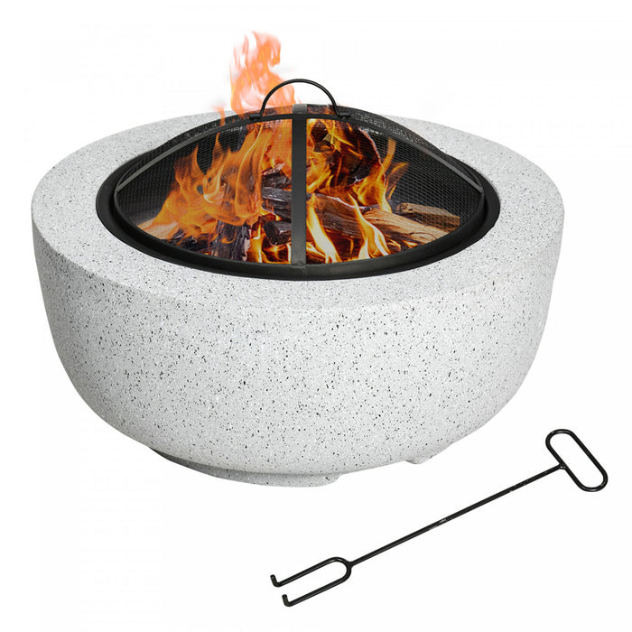 Outsunny 24\" Outdoor Fire Pit With Stone Effect, Wood-burning Firepit Fireplace With Spark Screen And Poker For Backyard Camping Bonfire, Gray