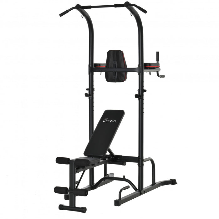 Soozier Multi-function Training Stand Power Tower Station Gym Workout Equipment With Sit Up Bench, Pull Up Bar, Black