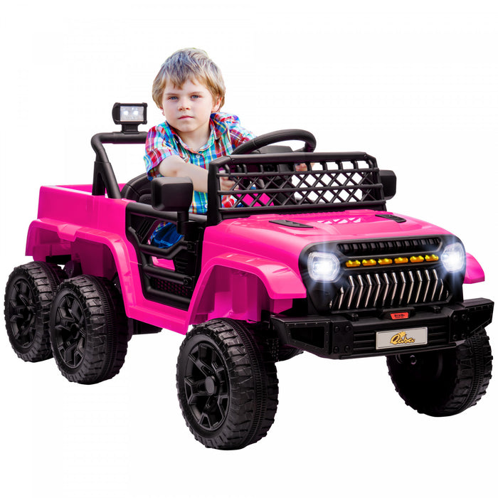 Qaba 12v Electric Powered Ride-On Car For Kids, 4wd/2wd Switchable Ride On Car With Remote Control, Spring Suspension, Back Trailer, Led Light, Music, Soft Start, Horn, For 3-8 Years, Pink