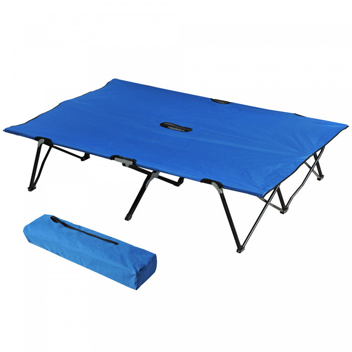 Outsunny 76\" Two Person Folding Camping Cot With Carrying Bag, Blue
