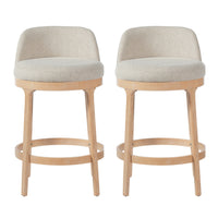 Amelia Ergonomic Rubberwood Counter Height Bar Stool Set of 2 with Upholstered Fabric,Natural 