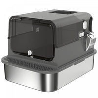 PawHut Stainless Steel Cat Litter Box with Lid, XXL Enclosed Cat Litter Box for Big Cats with High Sides, Double Doors, Scoop, Odor Control, Anti-Leaking, Easy Clean, Black