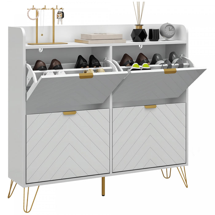 HOMCOM Slim Shoe Storage Cabinet with 4 Flip Drawers and Adjustable Shelves