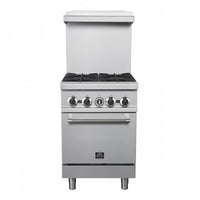 FORNO Commerciale 24 Inch Stainless Steel Gas Range, 4 Burners, 120,000 BTU Total - FCMGR0093-24