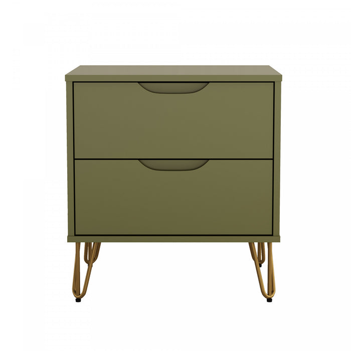 Avira Mid-Century Modern 20\" Nightstand in Olive Green (2-Drawer)