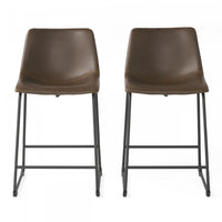 Nathaniel Vintage Faux Leather Counter Stools Set Of 2 With Steel Frame - Brown 