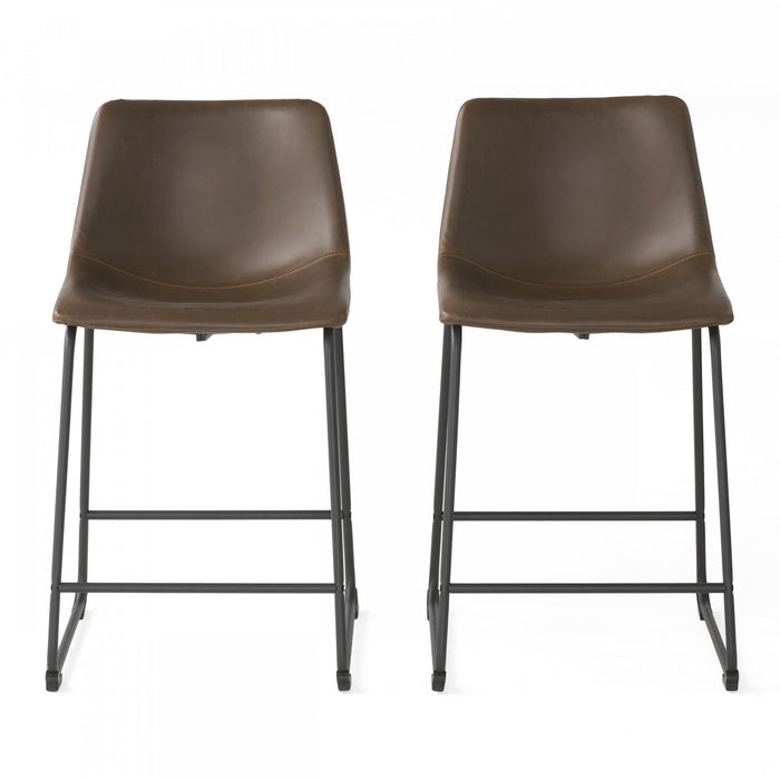 Nathaniel Vintage Faux Leather Counter Stools Set Of 2 With Steel Frame - Brown