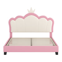Judson Upholstered Princess Bed With Crown Headboard And Pu Platform Frame,full Size,pink Full Bed 