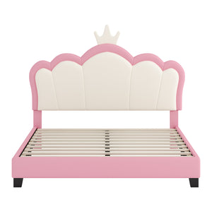 Judson Upholstered Princess Bed With Crown Headboard And Pu Platform Frame,full Size,pink Full Bed