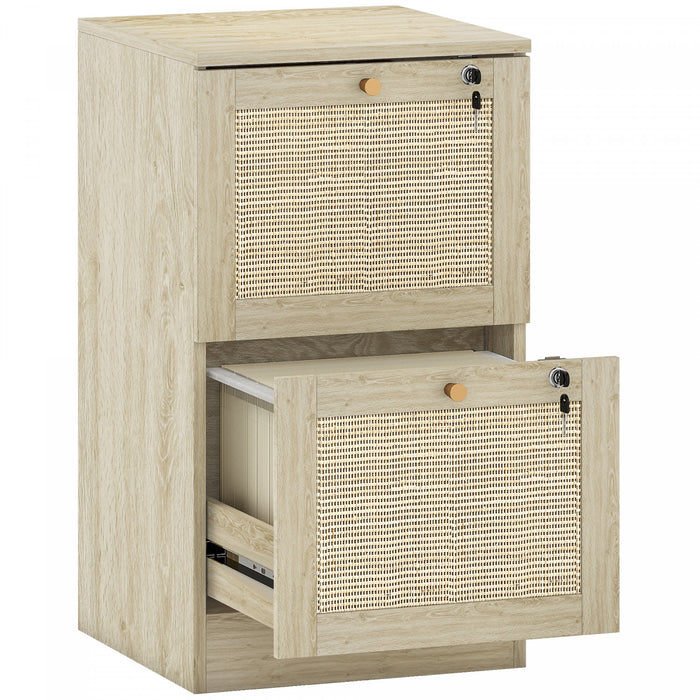 HOMCOM 2 Drawer File Cabinet Lockable Filing Cabinet for A4 Letter Oak