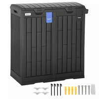 Outsunny 58 Gallon Double Outdoor Garbage Bin with Dual Lid, Side Holder, Waterproof Plastic Garbage Can with Drip Trays, Outdoor Waste Trash Can for Patio, Backyard, Garden, Black