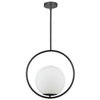 Dainolite Adrienna 15.75\" 1 Light Pendant Matte Black Finish White Opal Glass Lamp