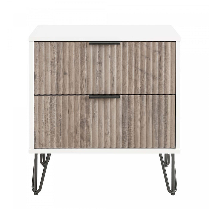 Dumbo Modern 20\" Fluted Nightstand in Rustic Gray and White (2-Drawer)