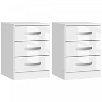 HOMCOM Nightstand Set of 2, Bedside Tables with 3 High Gloss Drawers