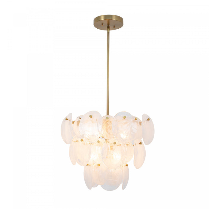 Lily 8 Light Chandelier, Brushed Brass With Wispy White Murano Style Glass
