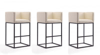 Embassy Mid-Century Modern Metal Upholstered Barstool in Cream - Set of 3