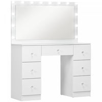 HOMCOM Makeup Vanity Desk with Lighted Mirror 7 Drawers 10 LED Lights White