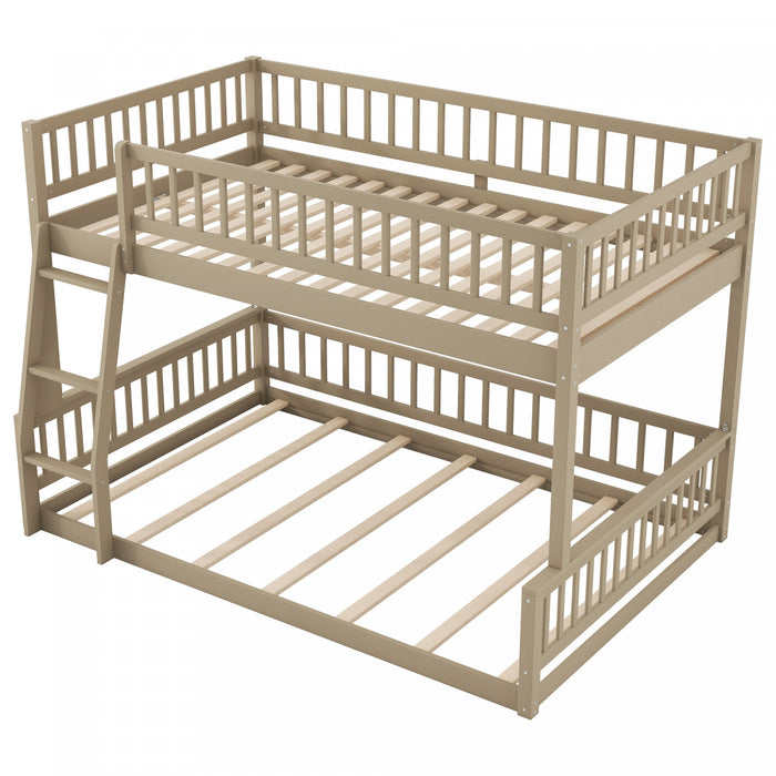 Ethan Full XL over Queen Bunk Bed with Ladder and Guardrails,Walnut Queen Bed