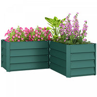 Outsunny L-shaped Galvanized Steel Raised Garden Bed, Green