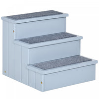 Pawhut Pet Steps 3-step Dog Stairs For Small Dogs Cats And Wooden Ramp With Storage Box Carpet Tread