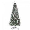 Homcom Flocked Pencil Christmas Tree With Red Berries, Pine Cones, Green