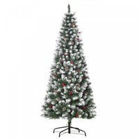 Homcom Flocked Pencil Christmas Tree With Red Berries, Pine Cones, Green