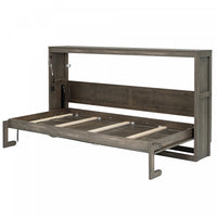 Olivia Solid Wood Murphy Bed with LED Light and Foldable Cabinet,Twin Size,Brown Twin Bed 