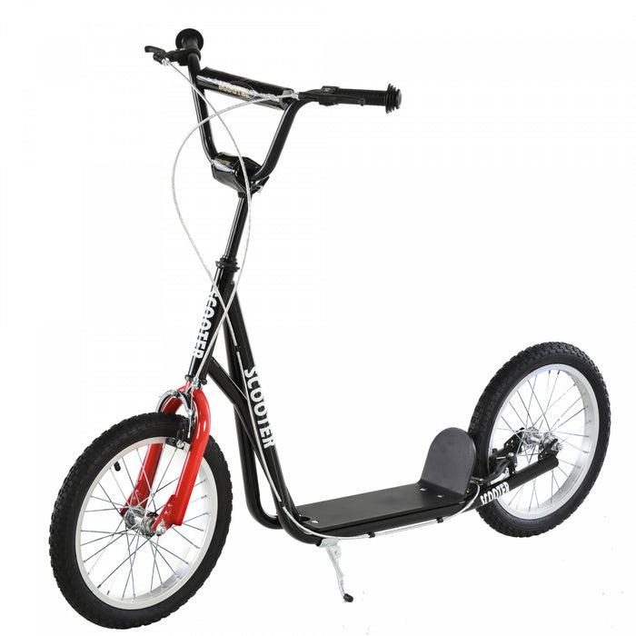 Aosom Youth Scooter Street Kick Scooter For Teens Kids Ride On Toy W/ 16'' Inflatable Wheel Dual Brakes For 5+ Year Old Black