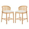 Tatti Rubber Wood Counter Stools with Cane Back Set of 2,Beige | Tatti – Lot de 2 tabourets de comptoir en bois d’hevea avec dossier en cannage, couleur beige