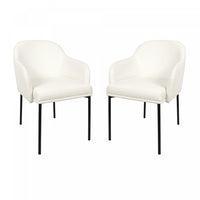 Loft Contemporary Vegan Leather Metal Armchair in Ivory - Set of 2